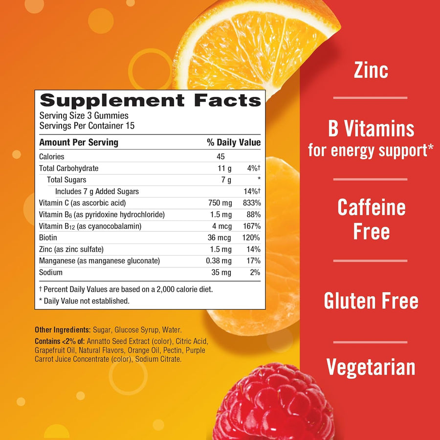Emergen-C 750mg Vitamin C Gummies for Adults, Immunity with B Vitamins, Gluten Free