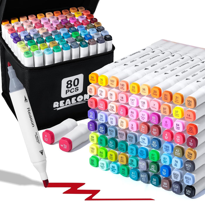 Alcohol Art Markers, 80 Colors Fine & Chisel Dual Tip Marker Set, Permanent Art Markers for Adults Sketching Painting Drawing and Coloring(White Barrel)