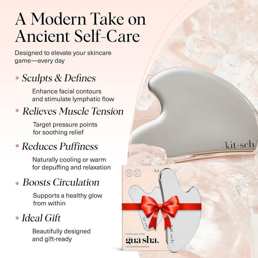 Kitsch Stainless Steel Gua Sha Facial Tool - Face Sculpting, Jawline Shaper, Lymphatic Drainage