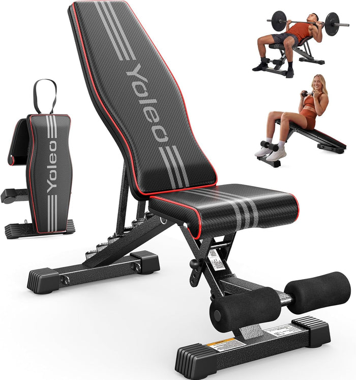 YOLEO Adjustable Weight Bench, ASTM-Certified 827LBS, 95% Pre-Assembled, Foldable Gym Bench