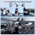 Upgraded 3-in-1 Car Phone Holder Mount [Powerful Suction] Phone Mount for Car Dashboard Air Vent Windshield,for All iPhone Android Phone (Black)