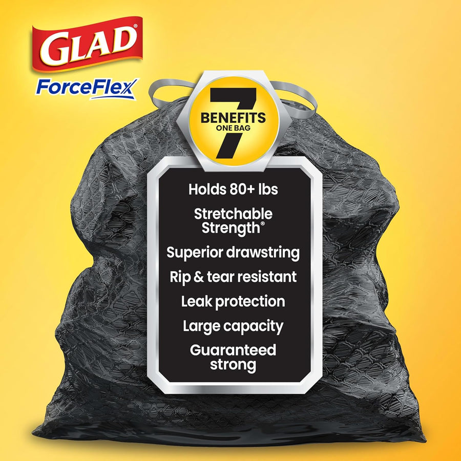 Glad Large 30 Gallon Trash Bags, Clorox Mountain Air Heavy Duty Garbage Bags, Forceflex with Drawstring, 50 Count (Packaging May Vary)