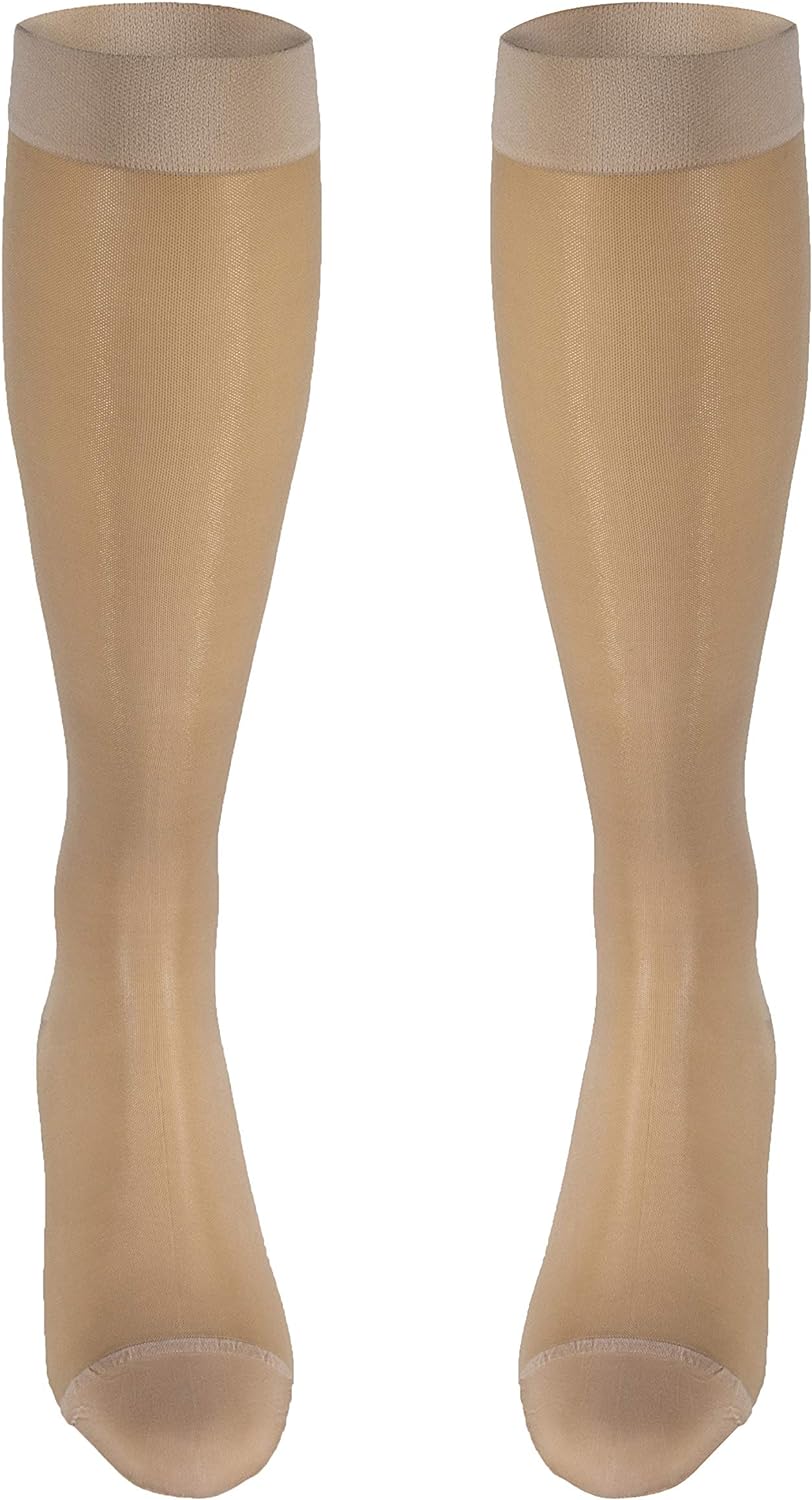 Truform 15-20 mmHg Women's Knee High Compression Stockings, 20 Denier, Nude, Medium