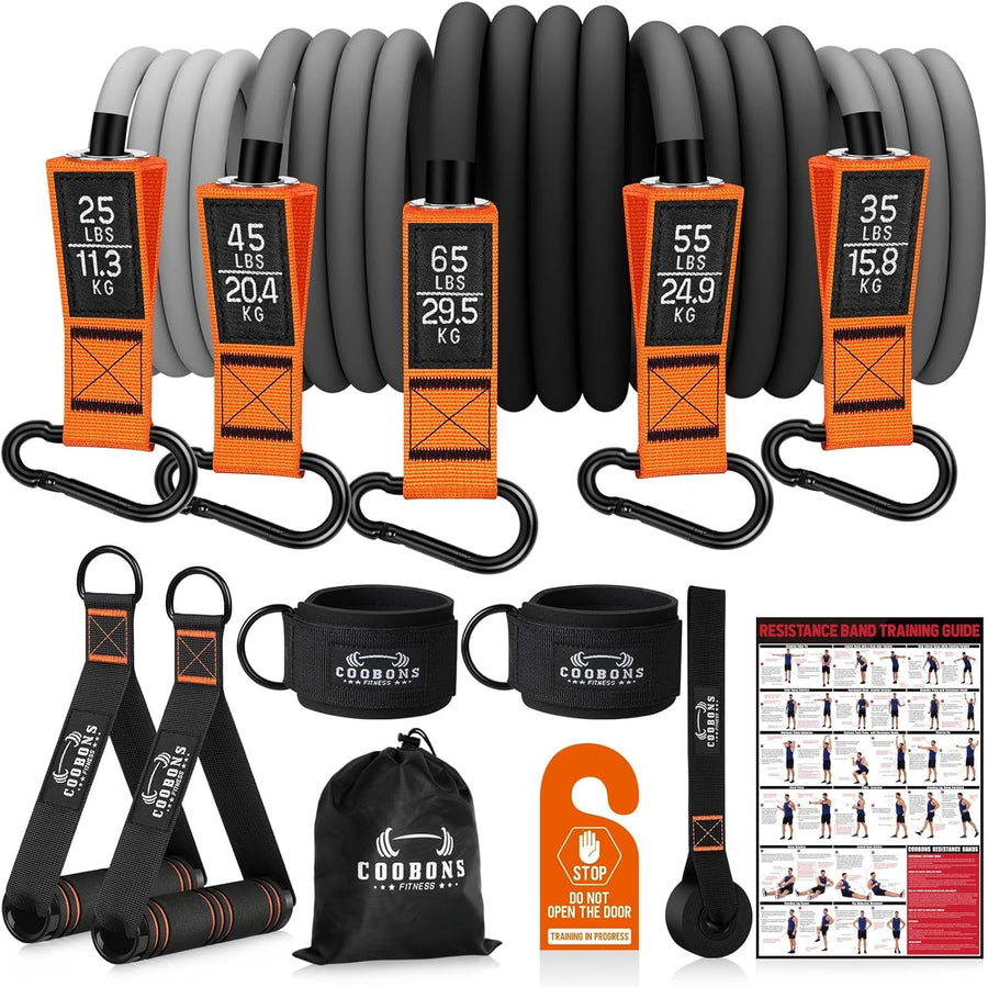 175lb Resistance Bands with Handles, Ankle Straps & Door Anchor for Full-Body Workouts