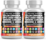 Clean Nutraceuticals Ceylon Cinnamon Capsules with Berberine Turmeric and Apple Cider Vinegar Supplement