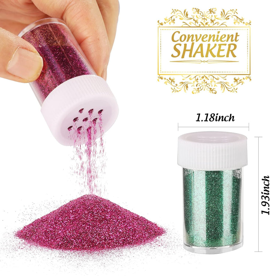 LEOBRO Glitter, 18 Pack Fine Glitter, Craft Glitter Powder Shake Jar, Multi Assorted Set Extra Fine Glitter for Resin Art Crafts Tumbler Scrapbook Jewelry Making, Body Face Hair Glitter, 15g/ Bottle,