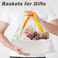 Pro Goleem Small Woven Burr Basket with Gift Bags and Ribbons Durable Baskets for Gifts Empty Small Rope Basket for Storage 12"X 8" X 5" Baby Toy Baskets with Handles, White