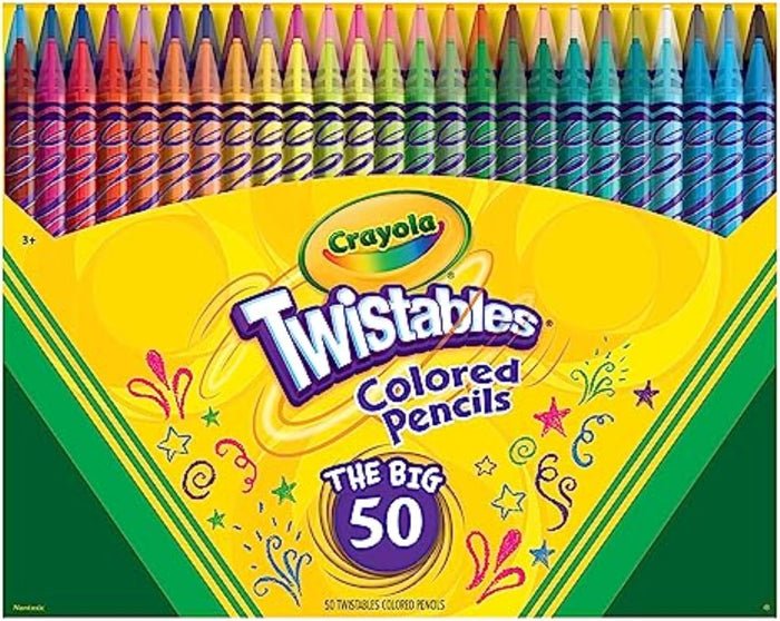 Crayola Twistables Colored Pencil Set (50ct), Stocking Stuffer for Kids & Teens, No Sharpen Colored Pencils For Kids Coloring Books, Drawing & Sketching, 4+