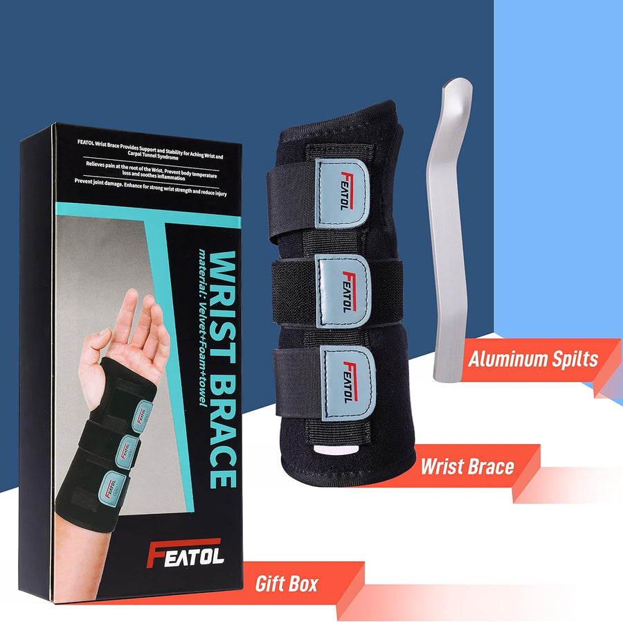 FEATOL Wrist Brace Hand Brace, Carpal Tunnel Wrist Splint Night Support for Women Men, Pain Relief Support -Tendonitis, Arthritis, Sprain, Right Hand, Small/Medium