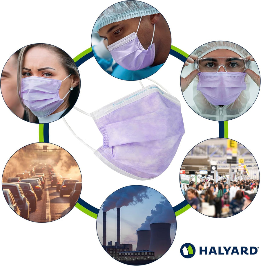 HALYARD FLUIDSHIELD 1 Disposable Procedure Mask with SO SOFT Lining and SO SOFT Earloops, Lavender, 25868 (Box of 50)
