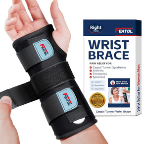 FEATOL Wrist Brace Hand Brace for Carpal Tunnel and Tendonitis Support Right Hand Small/Medium