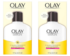 Olay Face Moisturizer, Complete with Sunscreen SPF 15, Daily Facial Lotion for Normal Skin, Lightweight Hydrating Broad Spectrum Sun Protection - Vitamin C, E, and Niacinamide - 6 Oz 2 Pack