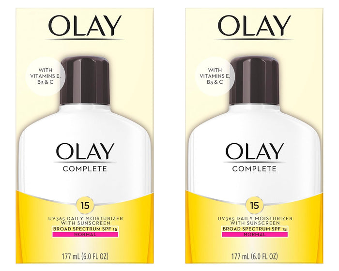 Olay Face Moisturizer, Complete with Sunscreen SPF 15, Daily Facial Lotion for Normal Skin, Lightweight Hydrating Broad Spectrum Sun Protection - Vitamin C, E, and Niacinamide - 6 Oz 2 Pack