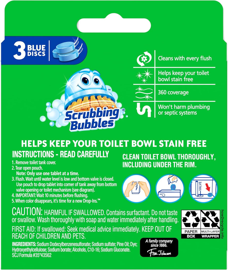Scrubbing Bubbles Toilet Tablets, Continuous Clean Toilet Drop Ins, Helps Keep Toilet Stain Free and Helps Prevent Limescale Buildup, 3 Count, Pack Of 1