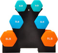 Fitvids Set of 6 Neoprene Dumbbell Hand Weights with Rack: 3/5/8 lbs Pairs