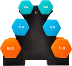 Fitvids Set of 6 Neoprene Dumbbell Hand Weights with Rack: 3/5/8 lbs Pairs