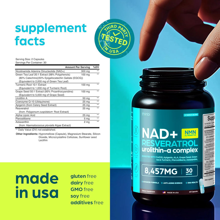 NAD Supplement Extra Strength NMN Alternative with Urolithin A and Resveratrol