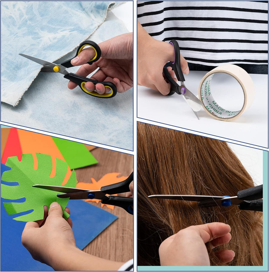 Scissors, BOOMIBOO 8" All Purpose 6 Pack - Comfort-Grip Scissors for Office Desk Accessories Sewing Fabric Home Craft School Supplies, Teacher/Class Supplies, Right/Left Handles