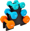 Fitvids Set of 6 Neoprene Dumbbell Hand Weights with Rack: 3/5/8 lbs Pairs