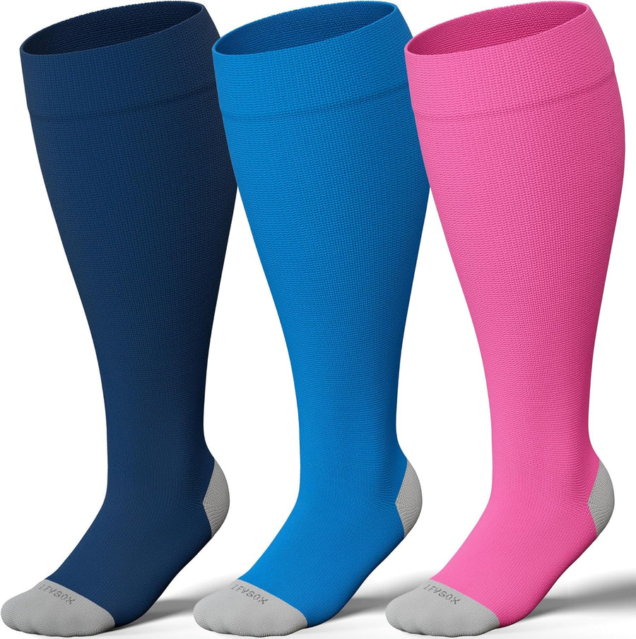 LEVSOX 15-20 mmHg Knee High Compression Socks for Women and Men Plus Size Wide Calf