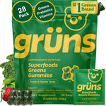 Gruns Adults Super Greens Gummies, Multivitamin Superfood Gummy Bears, Spirulina, Chlorella, Prebiotics & Fiber Gummies for Digestive Health, Adaptogens Supplement, 20 Vitamins & Minerals, 10 Count