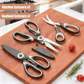 Food Grade Kitchen Scissors All Purpose 3 Pack - Heavy Duty Stainless Steel Cooking Shears for Cutting Meat, Food, Fish, Poultry Sharp Sissors for Dishwasher Safe - with Protective Sheath