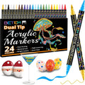 Betem Acrylic Paint Markers, Dual Tip 24 Colors Acrylic Paint Pens with Brush Tip and Fine Point, Art Supplies for Rock, Wood, Canvas, Stone, Glass, Ceramic, Rock Painting