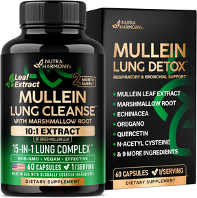 Mullein Lung Detox Supplement with Mullein Leaf 10:1 Extract and 15-in-1 Lung Support