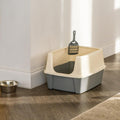 Basics Large Cat Litter Box with High Sides, Open Top, Includes Scoop, 19 x 15 x 11.75 inches, Grey/Beige