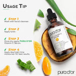PURA D'OR 20% Vitamin C Serum 4 Oz - Lightweight Maximum Strength Formula - Retinol, Hyaluronic Acid, Ferulic Acid - Professional Grade Treatment For Face & Eyes, Wrinkles - Men & Women