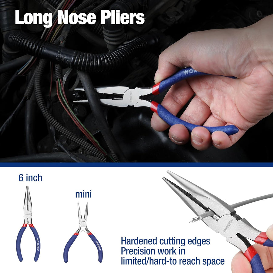 7-piece WORKPRO Pliers Set with Groove Joint, Long Nose, Slip Joint, Linesman, and Diagonal Pliers for DIY & Home Use