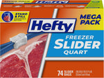 Hefty Slider Freezer Kitchen Storage Bags, Quart Size, 74 Count