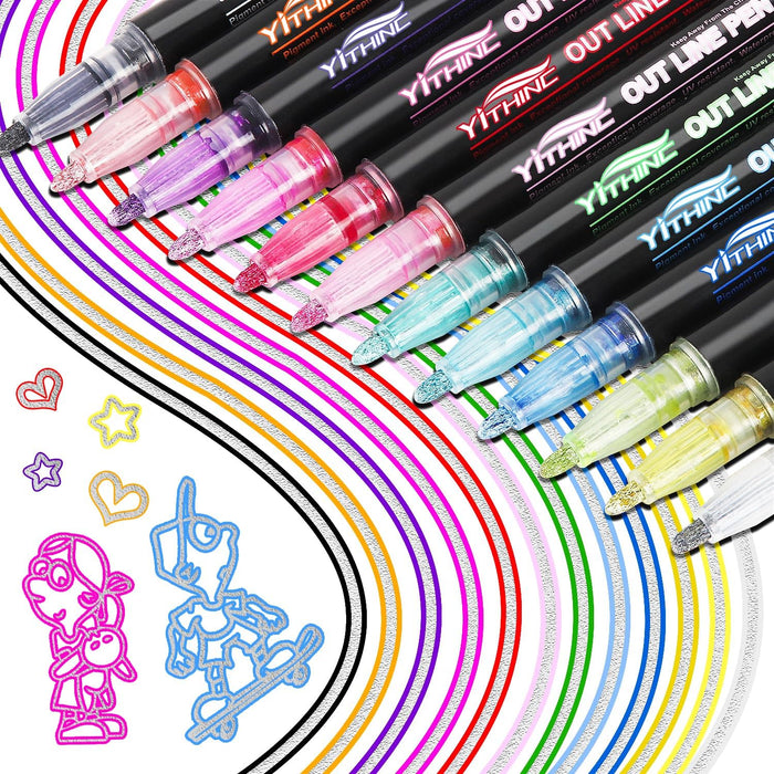 Outline Shimmer Markers, Christmas Stocking Stuffers for Tween Teen Girls Gifts Trendy Stuff, 12 Glitter Metallic Gel Pens Coloring, Arts Crafts Supplies Kits for Kids Boys Ages 4, 6, 8, 10, 12