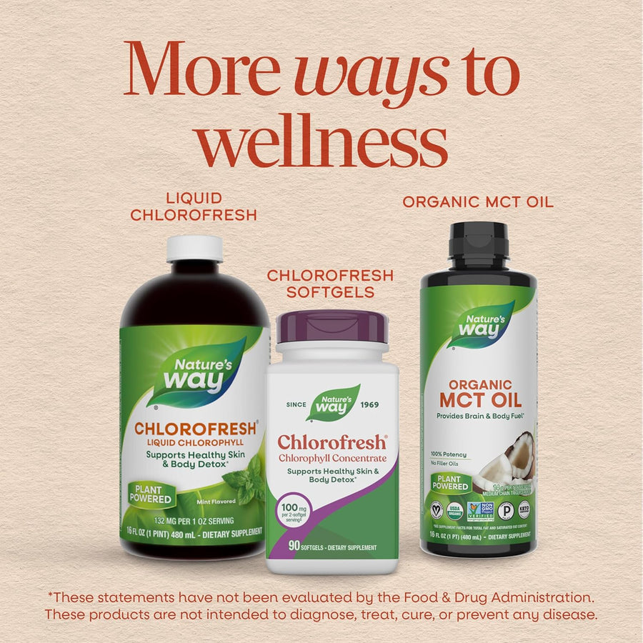 Nature's Way Chlorofresh Chlorophyll Concentrate Softgels, Chlorophyllin Copper Complex, Internal Deodorant Supplement, Supports Healthy Skin and Detox Pathways*, 90 Softgels (Packaging May Vary)