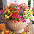 Artificial Flowers for Outdoor Indoor Garden Home Decoration, Faux Flower Daisy with Eucalyptus Leaves Fake Plants Greenery Boxwood Porch Patio, 12 Bundles (Mix Pink Red Purple Yellow)