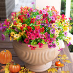 Artificial Flowers for Outdoor Indoor Garden Home Decoration, Faux Flower Daisy with Eucalyptus Leaves Fake Plants Greenery Boxwood Porch Patio, 12 Bundles (Mix Pink Red Purple Yellow)