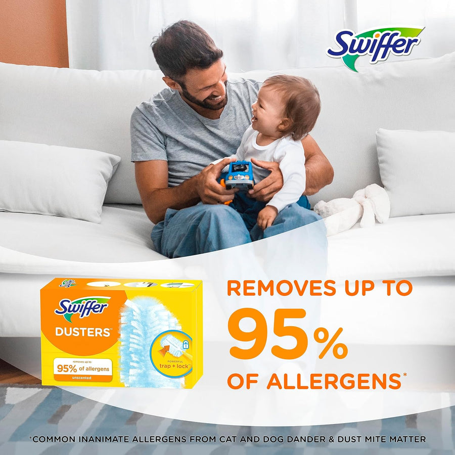 Swiffer Dusters Refill for Cleaning, Made by SWIFFER, Feather & Microfiber Duster Disposable Alternative, for Dusting Furniture, Blinds, Ceiling Fans, Walls, Helps Remove Allergens, Unscented, 18ct