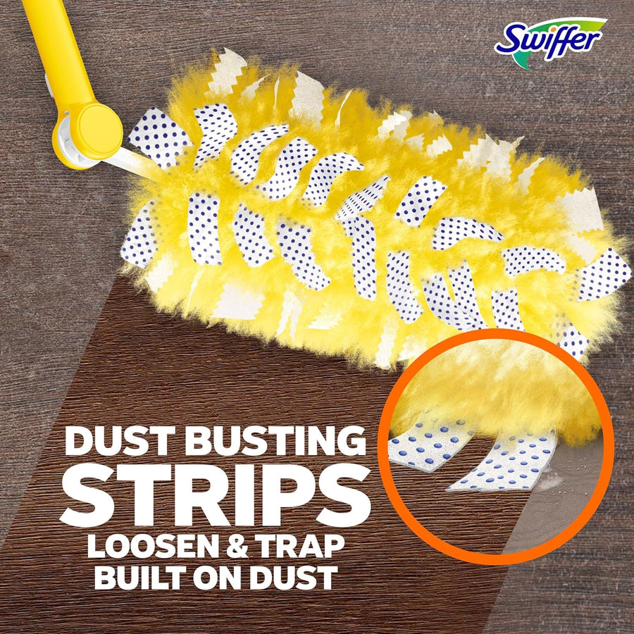 Swiffer Duster Heavy Duty Dusting Kit, Cleaning Supplies, 3 ft Extended Handle, 1 Duster, 12 Refills