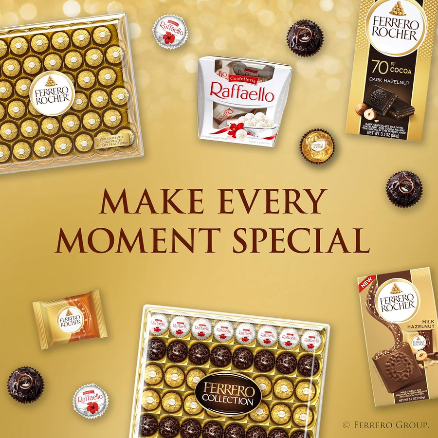 Ferrero Rocher Gourmet Hazelnut Milk Chocolate Gift Box, 12 Individually Wrapped Chocolates, 5.3 oz