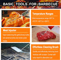 grilljoy 24PCS BBQ Grill Tools Set with Meat Thermometer and Injector - Extra Thick Stainless Steel Fork, Spatula& Tongs - Complete BBQ Accessories in Aluminum Case - Perfect Grill Gifts for Men Grey
