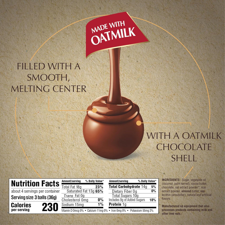 Lindt LINDOR OatMilk Chocolate Truffles, Non-Dairy Chocolate Truffles with Smooth, Melting Truffle Center, 5.1 oz.