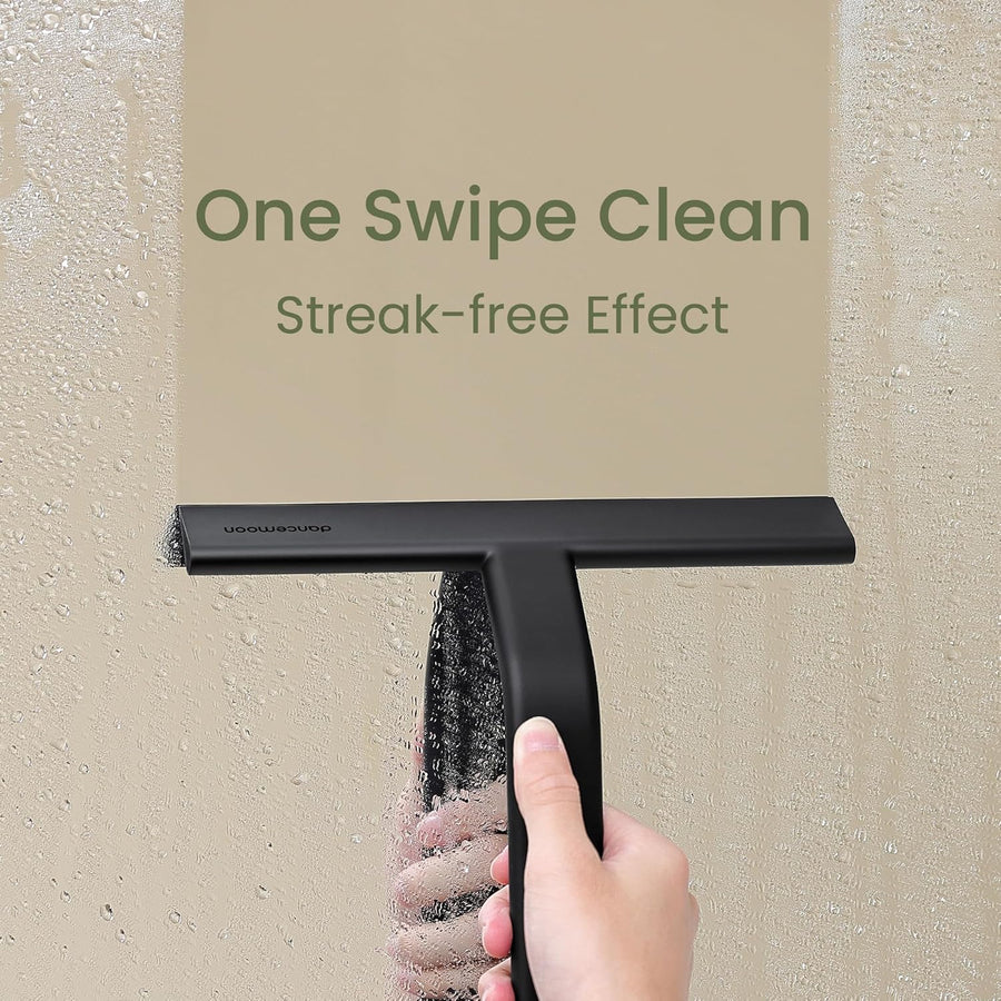 dancemoon JustHang Shower Squeegee for Glass Doors, All-One-Piece Silicone with Built-in Hook Design for Easy Hanging, Household Window Mirror Squeegee for Bathroom, Glass, Kitchen, Tile Wall, Car