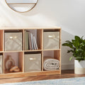 Collapsible Fabric Storage Cubes Organizer with Handles, Sturdy, Beige, 10.5-x-10.5-x-11-inch, Pack of 6
