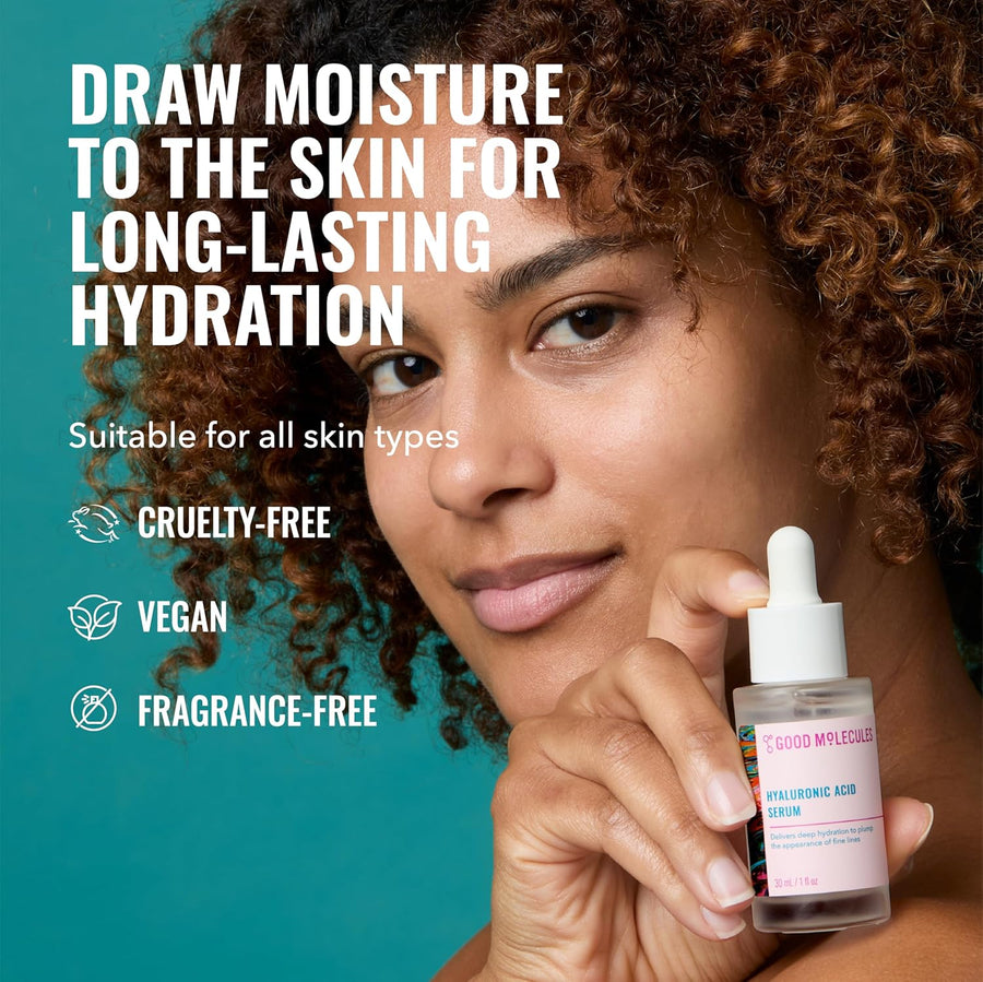 Good Molecules Hyaluronic Acid Serum - 1% Hyaluronic Acid Non-greasy Ultra Hydrating Serum, Facial Moisturizer for Plumper Skin, Skin Care for Face