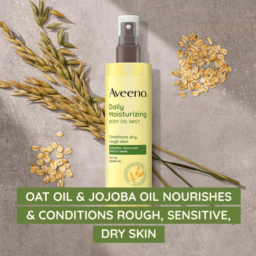Aveeno Daily Moisturizing Dry Body Oil Mist with Oat and Jojoba Oil for Dry, Rough Sensitive Skin, Nourishing & Hypoallergenic Body Spray, Paraben-, Silicone- & Phthalate-Free, 6.7 fl. oz