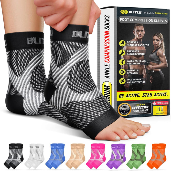 Compression Socks for Plantar Fasciitis and Ankle Pain Relief Black L-XL
