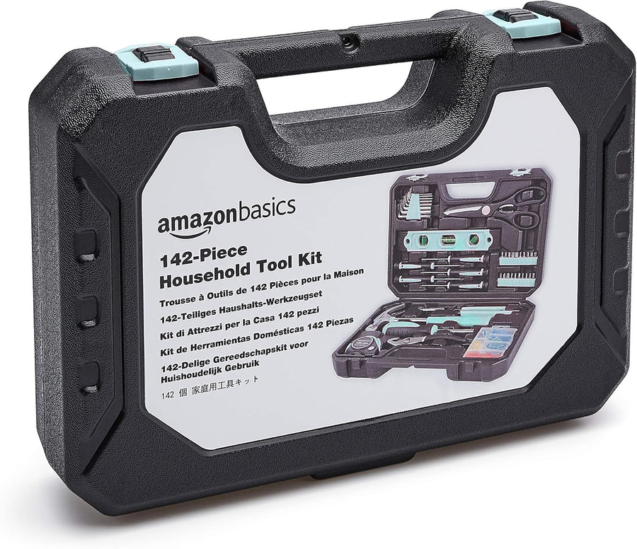 Basics Household Tool Kit With Storage Case, 142 Piece, Turquoise, 13.39 x 9.25 x 2.95 inch