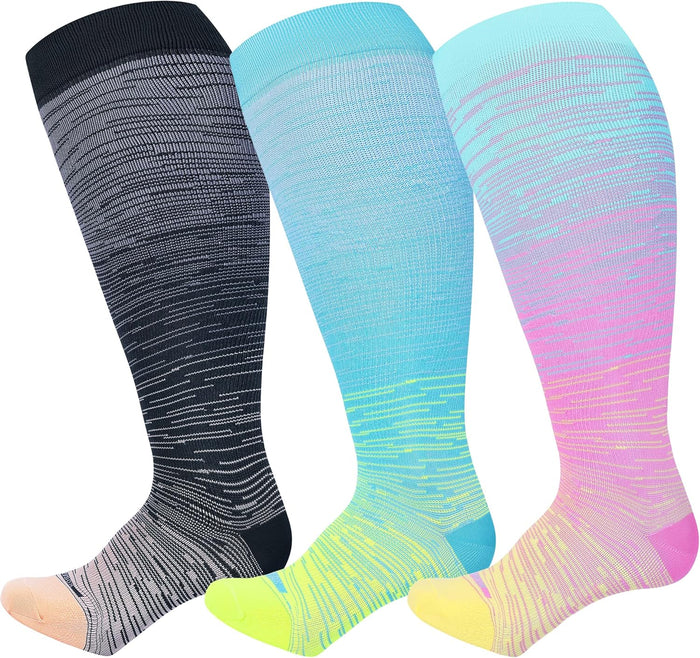 LEVSOX 15-20 mmHg Knee High Compression Socks for Women and Men Plus Size Wide Calf