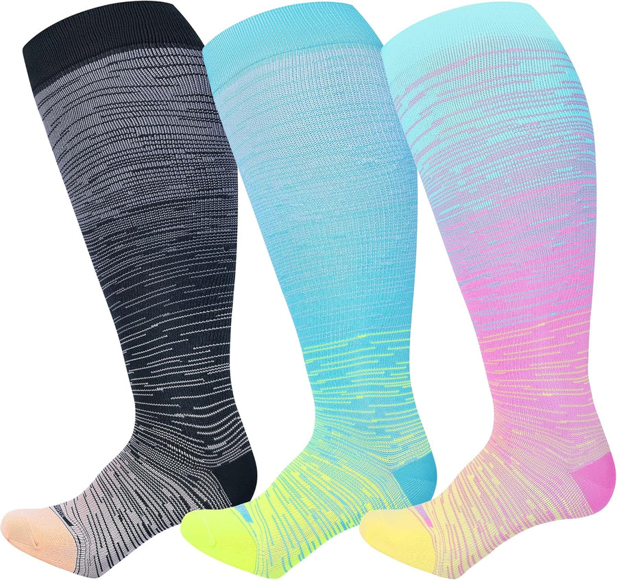 LEVSOX 15-20 mmHg Knee High Compression Socks for Women and Men Plus Size Wide Calf
