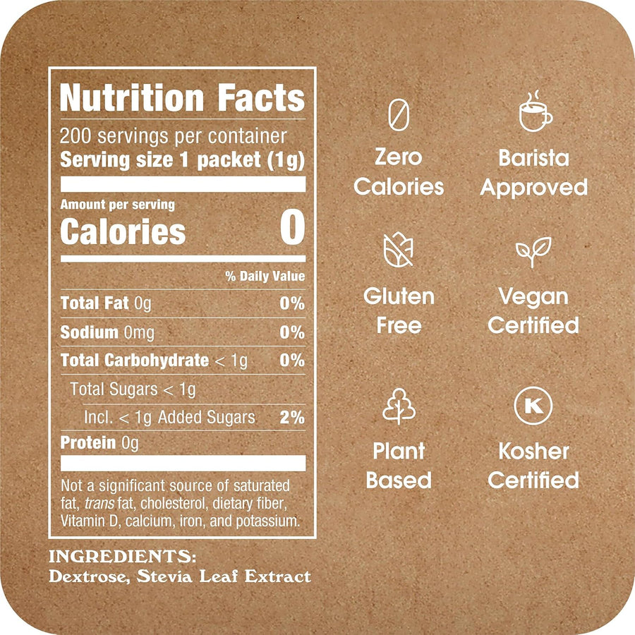 Stevia In The Raw Stevia Sweetener Packets, 200 Ct Box, 2 Pack, Zero Calorie Stevia Sugar Substitute Packets, No Erythritol or Artificial Flavors, Vegan, Gluten Free, Kosher, Low Glycemic Index
